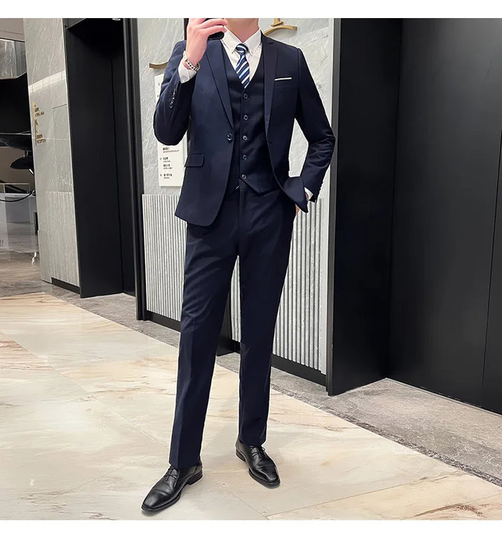 High Quality Business Casual Wedding (suit + Vest + Trousers) 2024 New Fashion Banquet Handsome Men's 3-piece Set  S-6XL