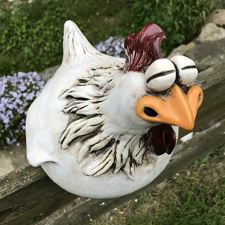 Chicken Sitting on Fence Decor Garden Statues for Fences Rooster Wall Art Yard Sculptures Farm Patio Lawn Decoration