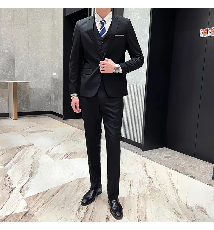 High Quality Business Casual Wedding (suit + Vest + Trousers) 2024 New Fashion Banquet Handsome Men's 3-piece Set  S-6XL