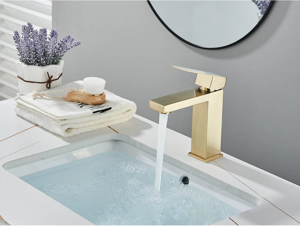 Brushed Nickel Basin Faucet Black Bathroom Faucet Deck Mounted Basin Sink Tap Mixer Hot & Cold Water Stainless Steel Faucet