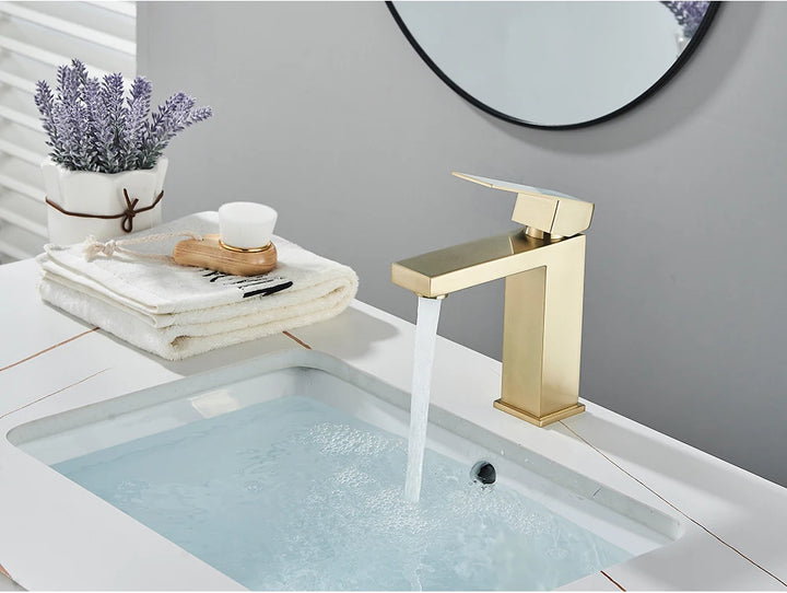 Brushed Nickel Basin Faucet Black Bathroom Faucet Deck Mounted Basin Sink Tap Mixer Hot & Cold Water Stainless Steel Faucet