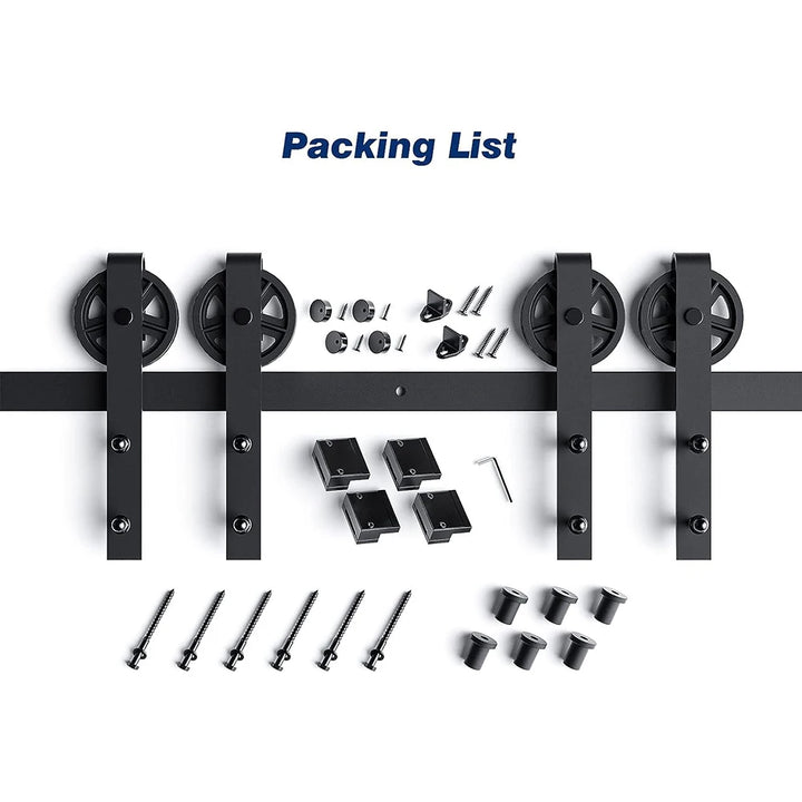 LWZH Heavy Duty Sliding Barn Door Hardware Kit with Big-Rollers 8-20FT Black Steel Track Roller Set for Two Door Smoothly