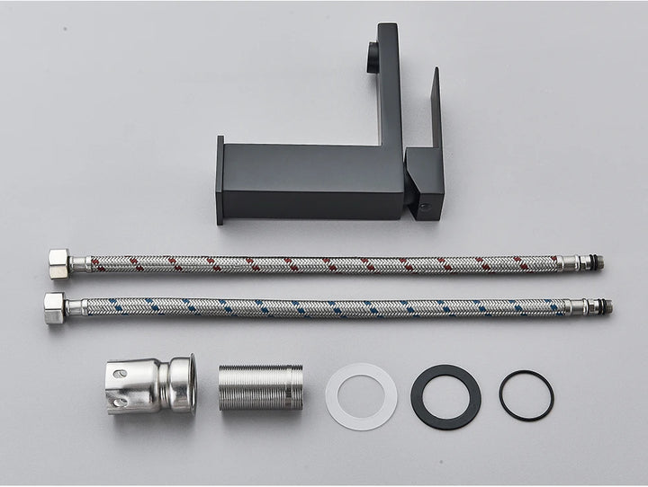 Brushed Nickel Basin Faucet Black Bathroom Faucet Deck Mounted Basin Sink Tap Mixer Hot & Cold Water Stainless Steel Faucet