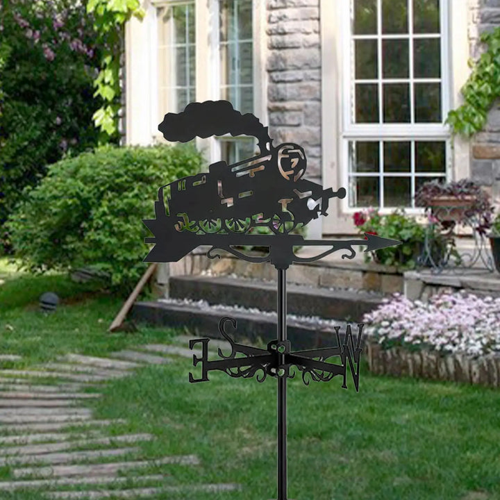 Train Metal Weathervane Wind Vane Iron Ornament Roof Mount Retro Weathercock Wind Direction, for Porch Deck Outdoor Yard Garden