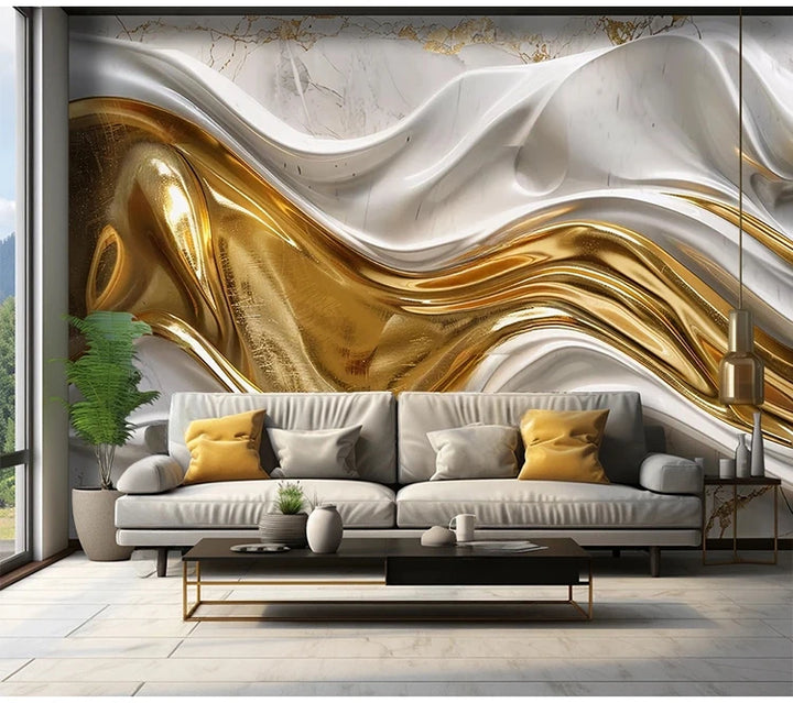 Custom Creative Abstract Black Gold Silky Lines Wallpaper Living Room Bedroom Study Creative Art Mural Background Wall 3D Decor