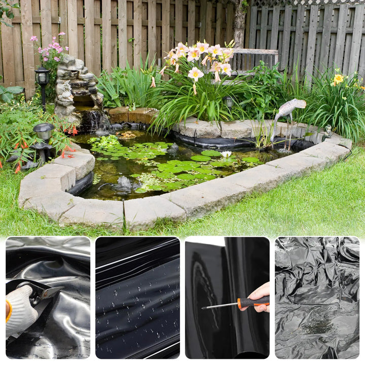 HDPE Pond Liners 20 Mil UV Resistant Easy Cutting, Pond Liner for Natural Looking Ponds, Waterfall, Koi Pondsand Water Garden