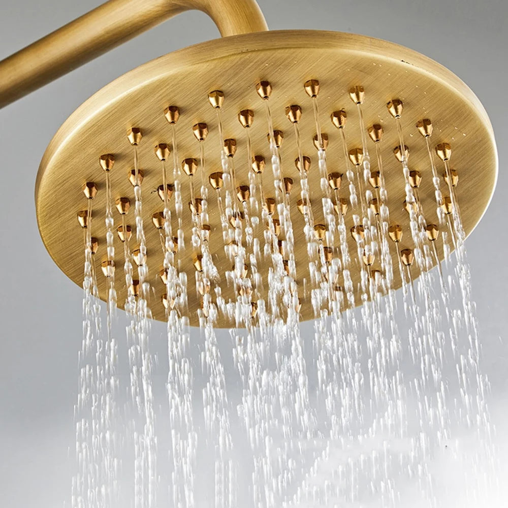 KEMAIDI Shower Faucet Sets 8 inch Antique Brass Round Rainfall Shower Head Wall Mounted Bathroom 2 Handles Shower Systerm