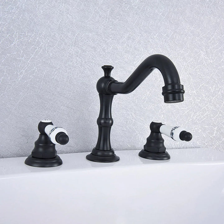 Basin Faucets Oil Rubbed Bronze Deck Mounted Widespread Bathroom Sink Faucets 3 Hole Double Handle Hot And Cold Water Tap tsf543