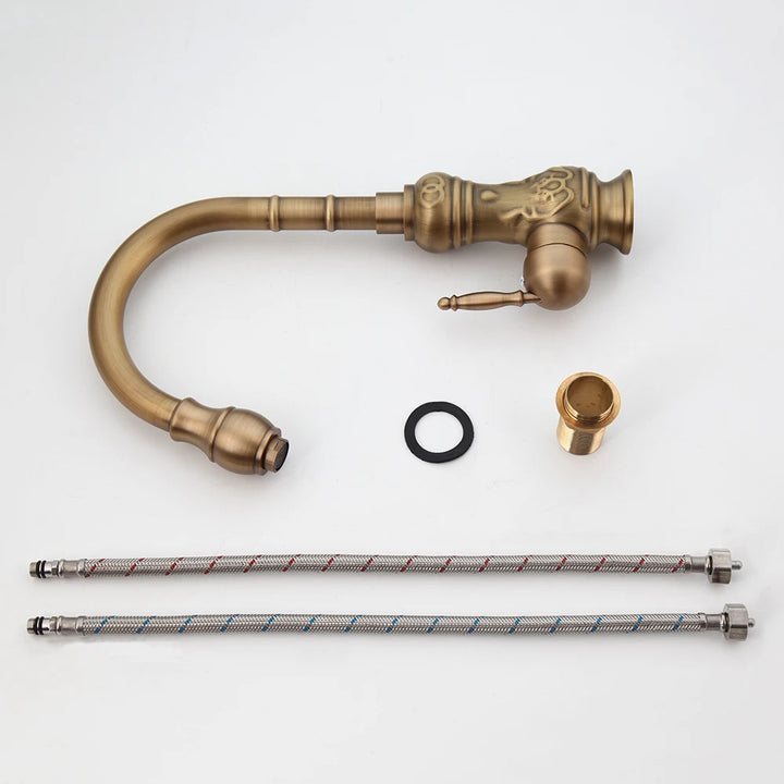 KEMAIDI Antique Brass Kitchen Sink Faucet Mixer Taps Swivel Vanity Solid Brass Basin Faucet Mixer Tap Faucet Deck Mounted