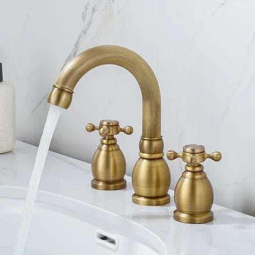 Brass Bathroom Faucet Set Dual Holder Three-hole Wash Basin Faucet Split Hot and Cold Water Sink Taps 5pc Black Tap