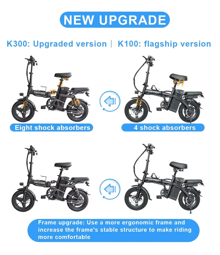 DEEPOWER K300 Electric Bike 400W 48V 30AH Adult Folding Electric Bicycle With Basket Mini Ebike for Urban Commuter Man Woman
