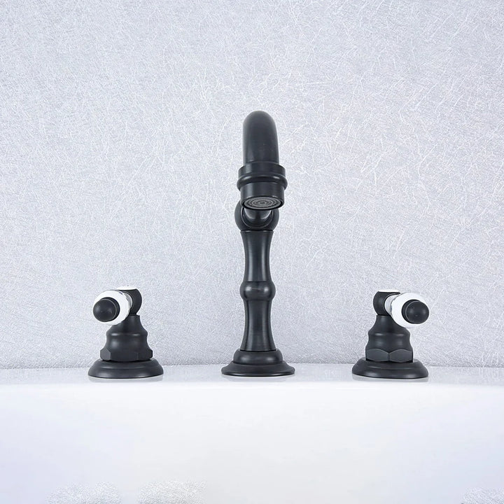 Basin Faucets Oil Rubbed Bronze Deck Mounted Widespread Bathroom Sink Faucets 3 Hole Double Handle Hot And Cold Water Tap tsf543