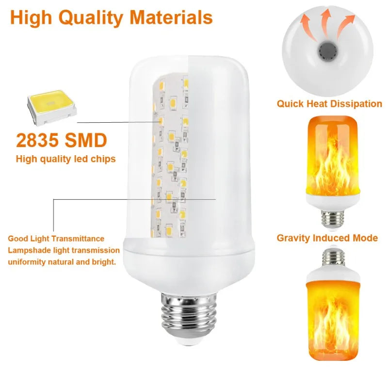 E14 E27 LED Flame Lamps B22 Corn Bulb Creative Flickering Effect Bulb AC85-265V LED Emulation Dynamic Flame Light