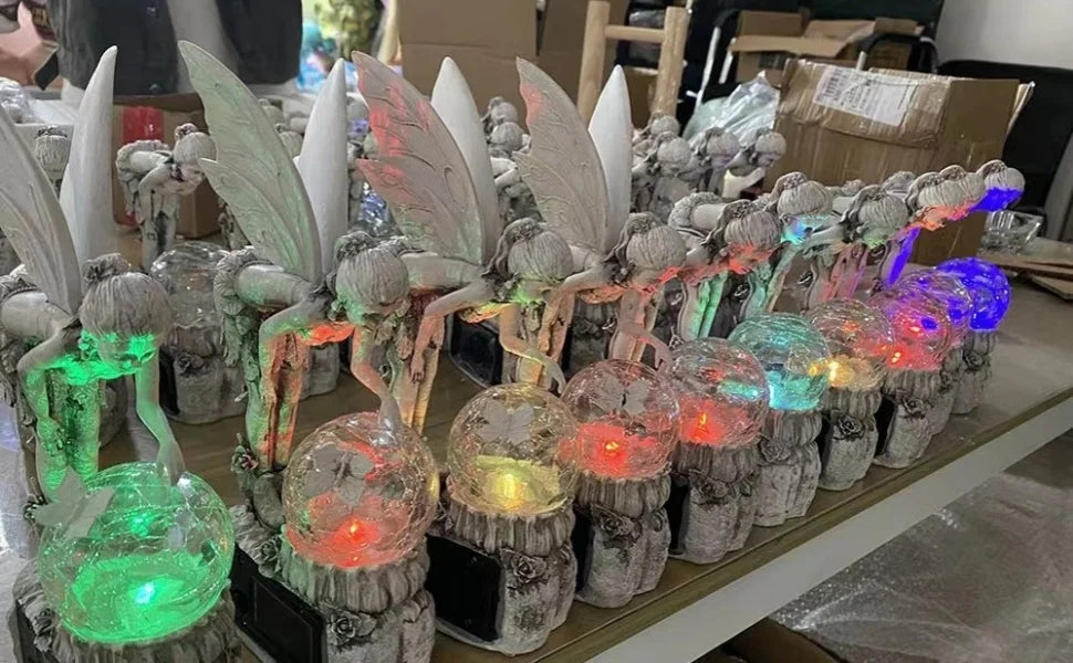 Fairy Garden Statue Solar Garden Decor Fairy Statue Outdoor with Glass Ball  Waterproof Outdoor Decor Suitable for Yard