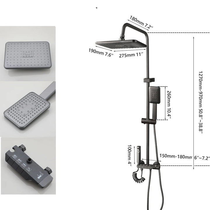 KEMAIDI Piano Key Shower Faucet Set Grey Shower System 4 Function Bathroom Rain Shower Combo Set Brass Bathtub Faucets Mixer