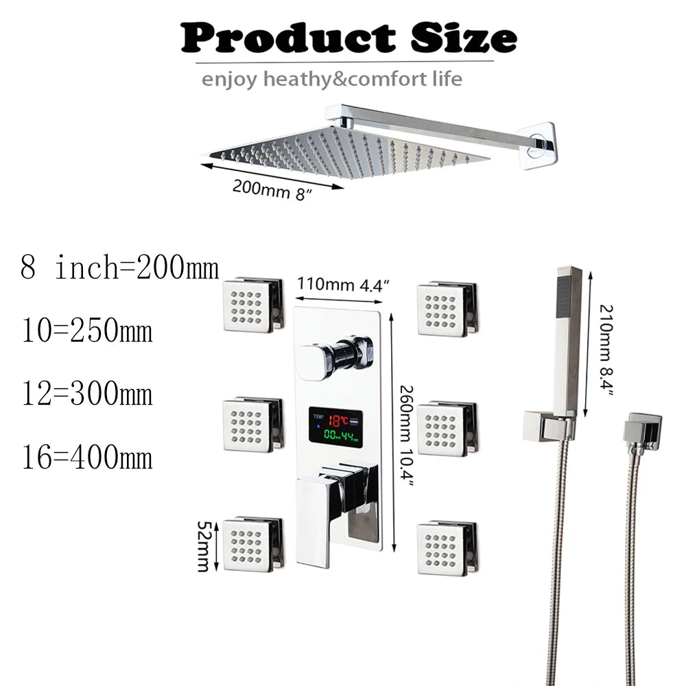 KEMAIDI Bathroom Shower Faucet Set MultifunctionalTemperature Digital Display Shower Systerm Mixer Tap w/ Body Massage Jets