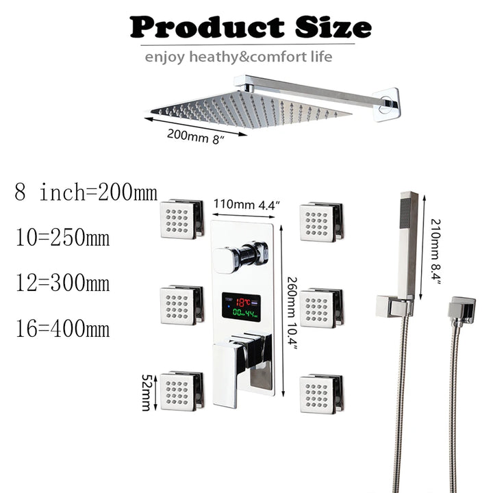 KEMAIDI Bathroom Shower Faucet Set MultifunctionalTemperature Digital Display Shower Systerm Mixer Tap w/ Body Massage Jets