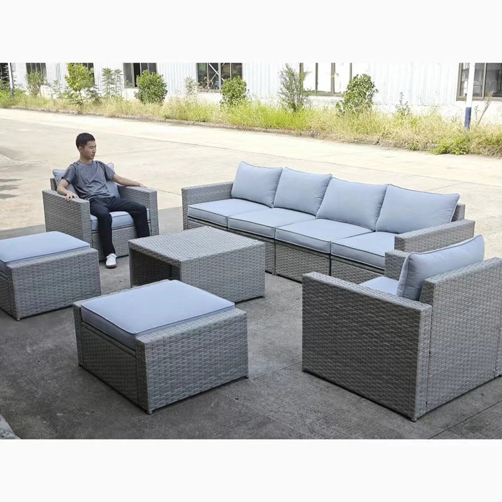 Contemporary Outdoor Garden Pe Rattan Wicker Sofa Furniture Set Of 9 Pieces