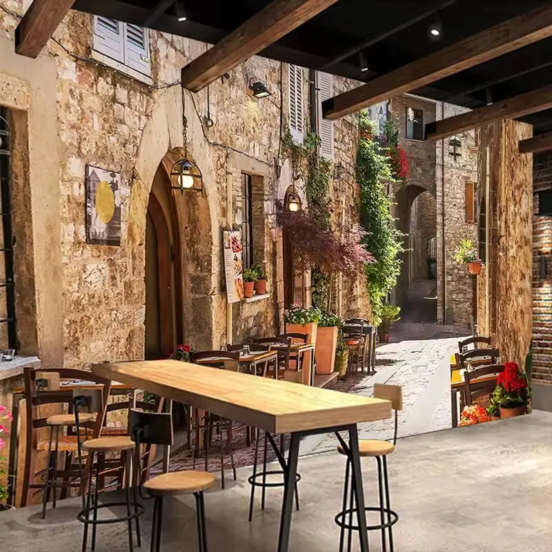 Custom 3D Photo Wallpaper Mediterranean Town Street View Retro Bar KTV Cafe Living Room Interior Decoration Wall Mural De Parede