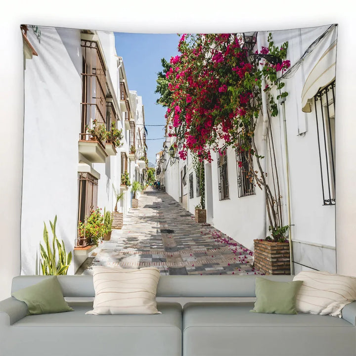 Landscape Wall Hanging Tapestry Ltaly Rural Small Town Street Architecture Retro Style Background Decor Hippie Bedroom Blanket