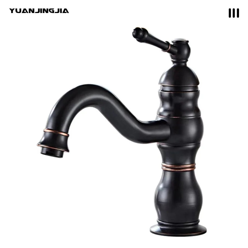 Vintage copper basin faucet French light luxury bathroom cabinet bathroom sink hot and cold water faucet can be rotated