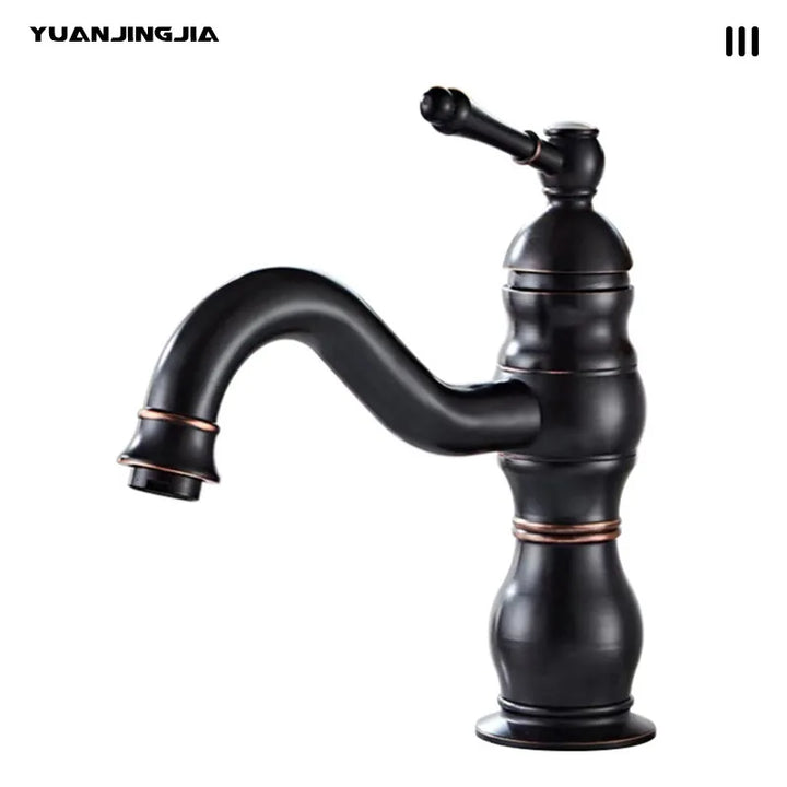 Vintage copper basin faucet French light luxury bathroom cabinet bathroom sink hot and cold water faucet can be rotated