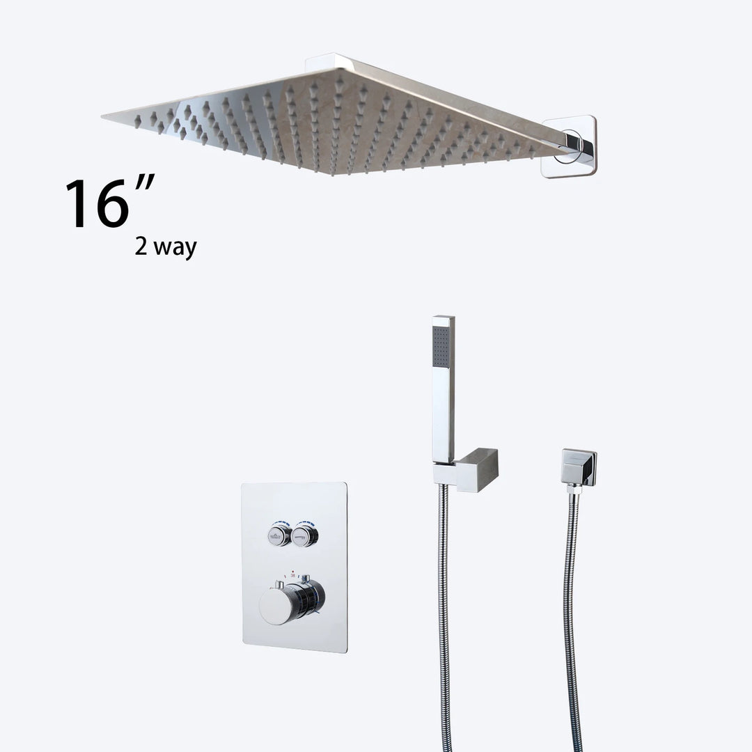 KEMAIDI Bathroom Wall Mount Thermostatic Rainfall Shower Faucet Set Chrome Concealed Shower System Waterfall Tub Spout Mixer Tap