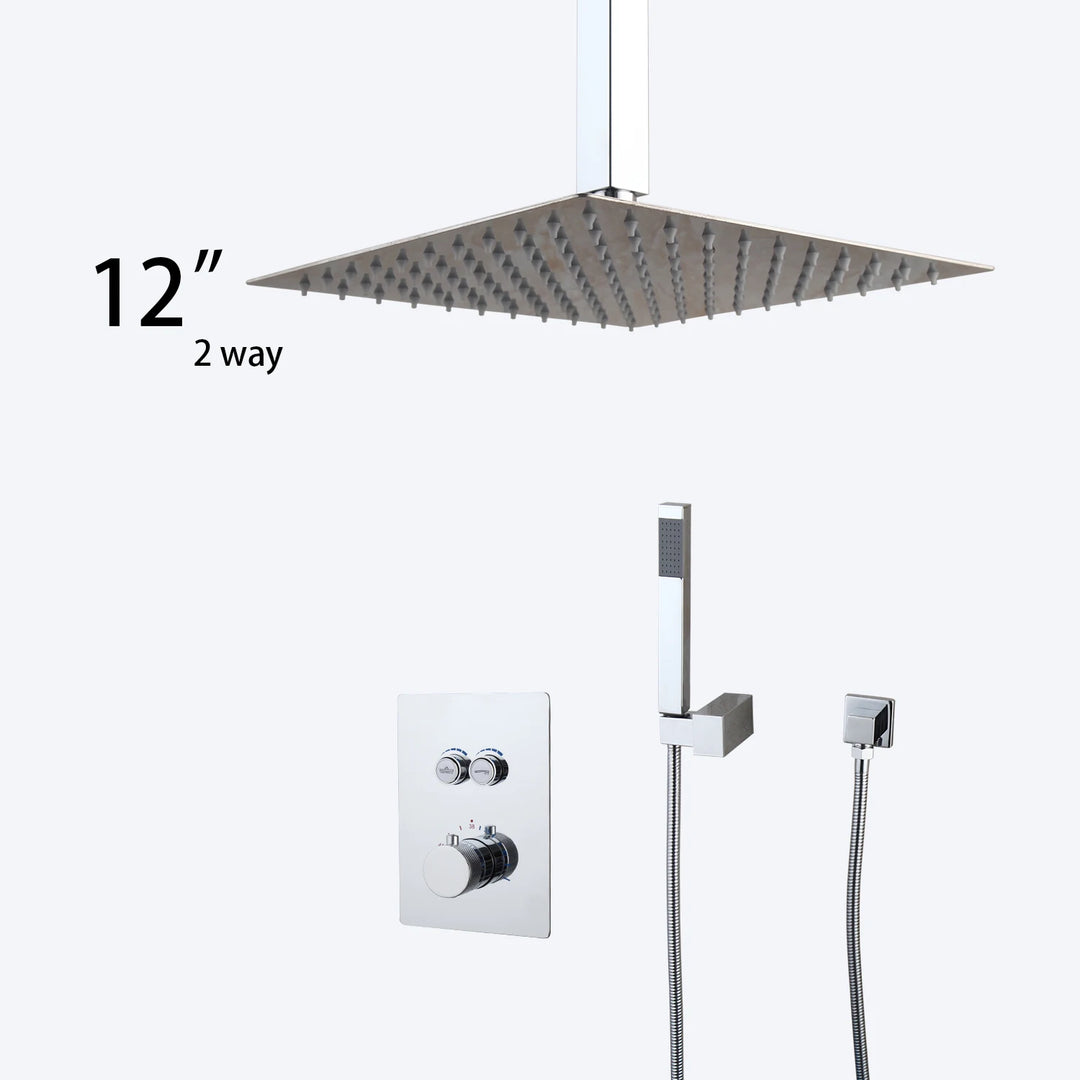 KEMAIDI Bathroom Wall Mount Thermostatic Rainfall Shower Faucet Set Chrome Concealed Shower System Waterfall Tub Spout Mixer Tap