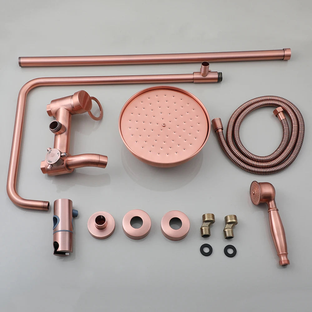 KEMAIDI Antique Copper Bathroom Shower Set Rainfall Bath Shower Systerm 3 Functions Mixer W/Hand Shower Faucet Bathtub Tap