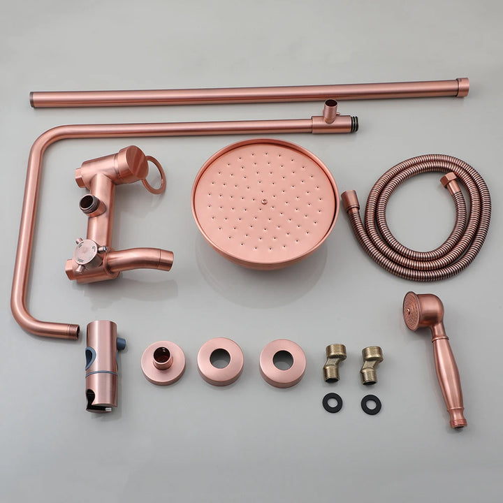 KEMAIDI Antique Copper Bathroom Shower Set Rainfall Bath Shower Systerm 3 Functions Mixer W/Hand Shower Faucet Bathtub Tap