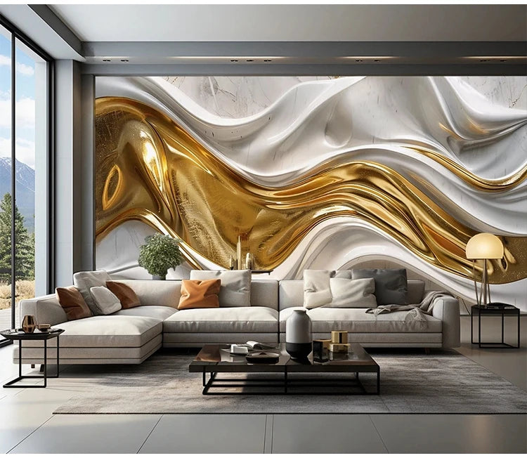 Custom Creative Abstract Black Gold Silky Lines Wallpaper Living Room Bedroom Study Creative Art Mural Background Wall 3D Decor