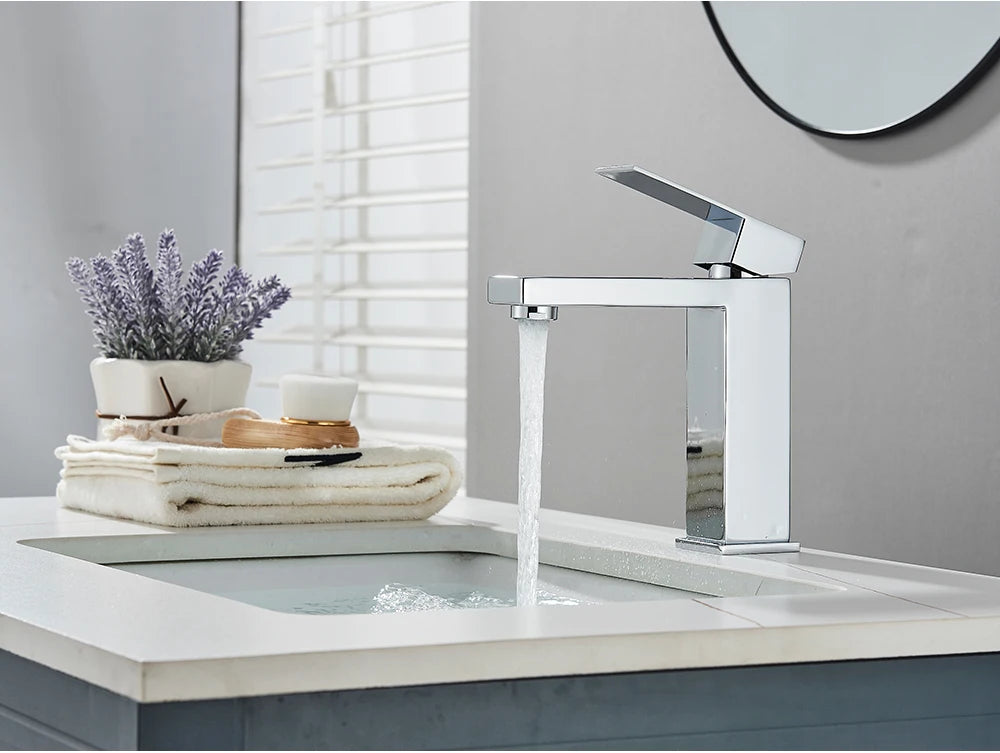 Brushed Nickel Basin Faucet Black Bathroom Faucet Deck Mounted Basin Sink Tap Mixer Hot & Cold Water Stainless Steel Faucet