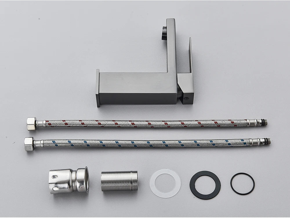 Brushed Nickel Basin Faucet Black Bathroom Faucet Deck Mounted Basin Sink Tap Mixer Hot & Cold Water Stainless Steel Faucet