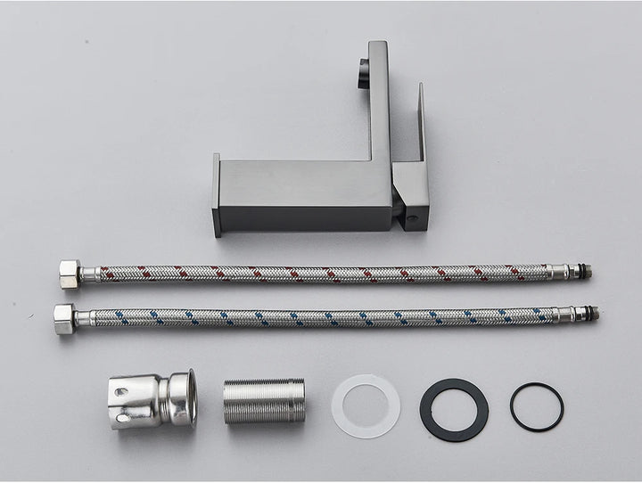 Brushed Nickel Basin Faucet Black Bathroom Faucet Deck Mounted Basin Sink Tap Mixer Hot & Cold Water Stainless Steel Faucet