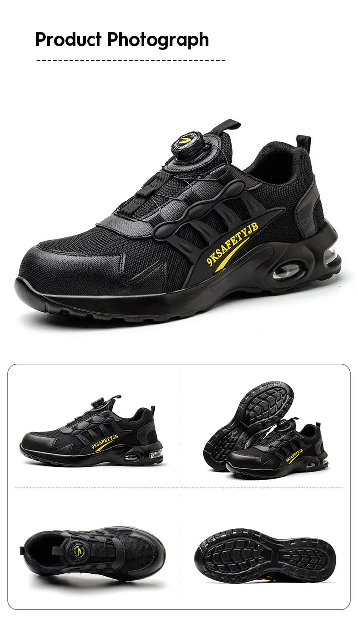 Men Rotating Button Safety Shoes Steel Toe Work Sneakers Indestructible Shoes Puncture-Proof Work Boots Air Cushion Safety Shoes