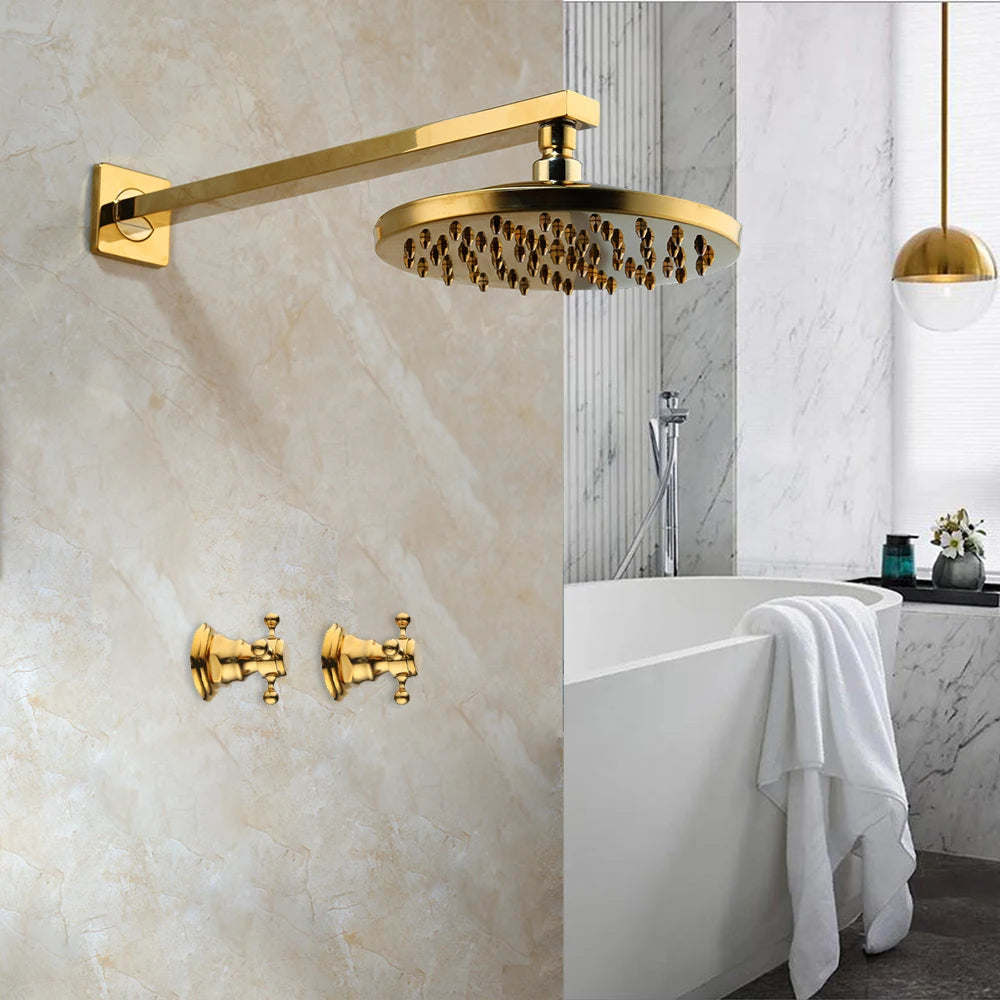 KEMAIDI Shower Faucet Sets 8 inch Antique Brass Round Rainfall Shower Head Wall Mounted Bathroom 2 Handles Shower Systerm