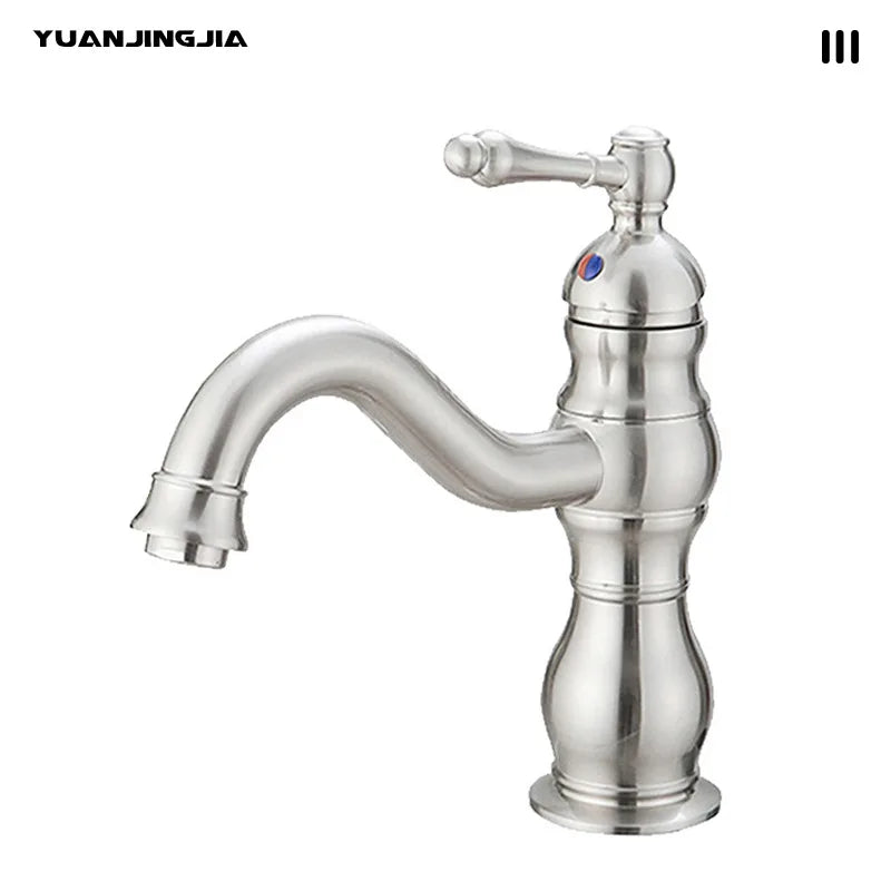 Vintage copper basin faucet French light luxury bathroom cabinet bathroom sink hot and cold water faucet can be rotated
