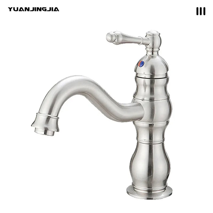 Vintage copper basin faucet French light luxury bathroom cabinet bathroom sink hot and cold water faucet can be rotated