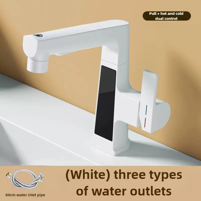 Digital Display Pulling Faucet Intelligent Temperature Sensor Brass Washbasin Taps Rotating Lifting Cold and Hot Water Mixer Tap