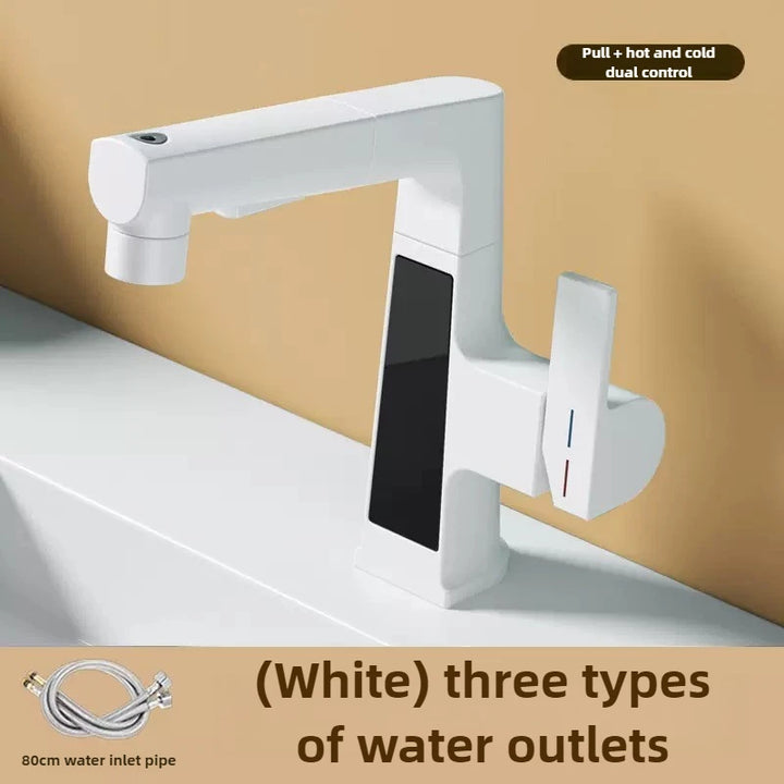 Digital Display Pulling Faucet Intelligent Temperature Sensor Brass Washbasin Taps Rotating Lifting Cold and Hot Water Mixer Tap