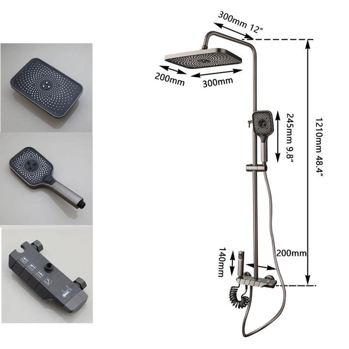 KEMAIDI Piano Key Shower Faucet Set Grey Shower System 4 Function Bathroom Rain Shower Combo Set Brass Bathtub Faucets Mixer