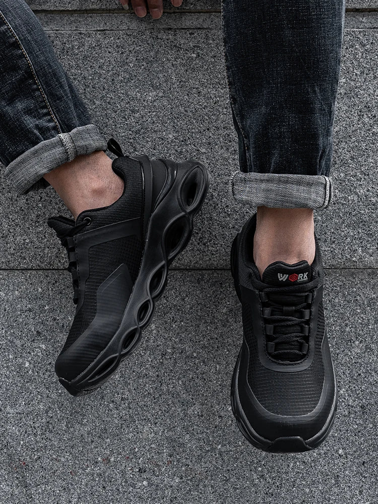LARNMERN Men Safety Shoes Work Sneakers Steel Toe Shoes High Elasticity Shock Absorption Comfortable Shoe
