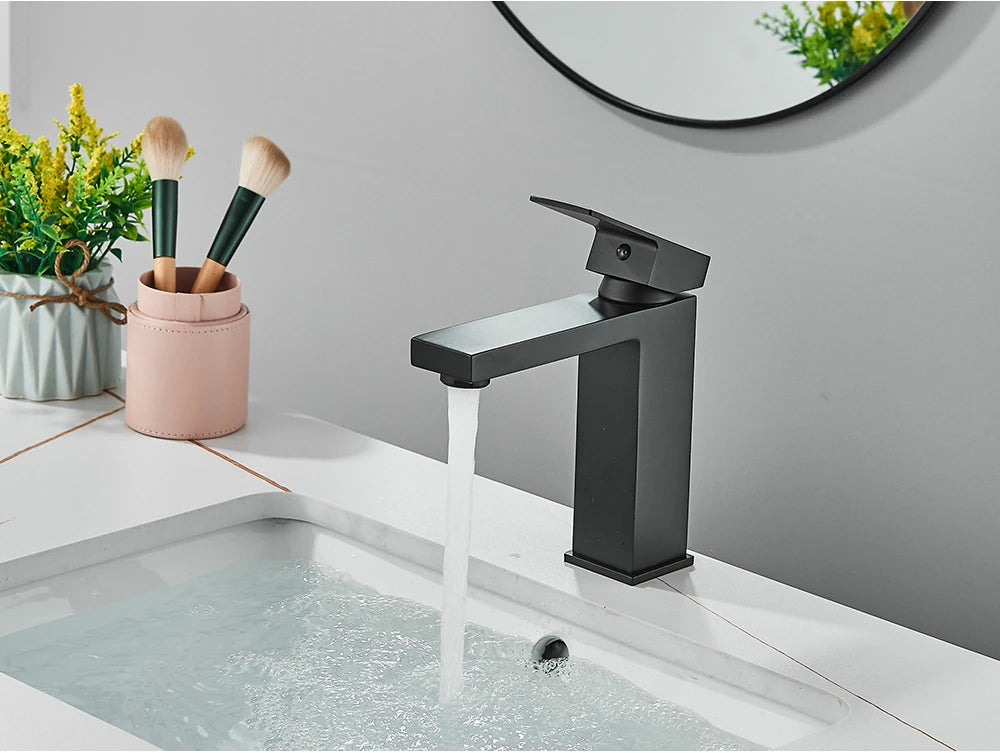 Brushed Nickel Basin Faucet Black Bathroom Faucet Deck Mounted Basin Sink Tap Mixer Hot & Cold Water Stainless Steel Faucet