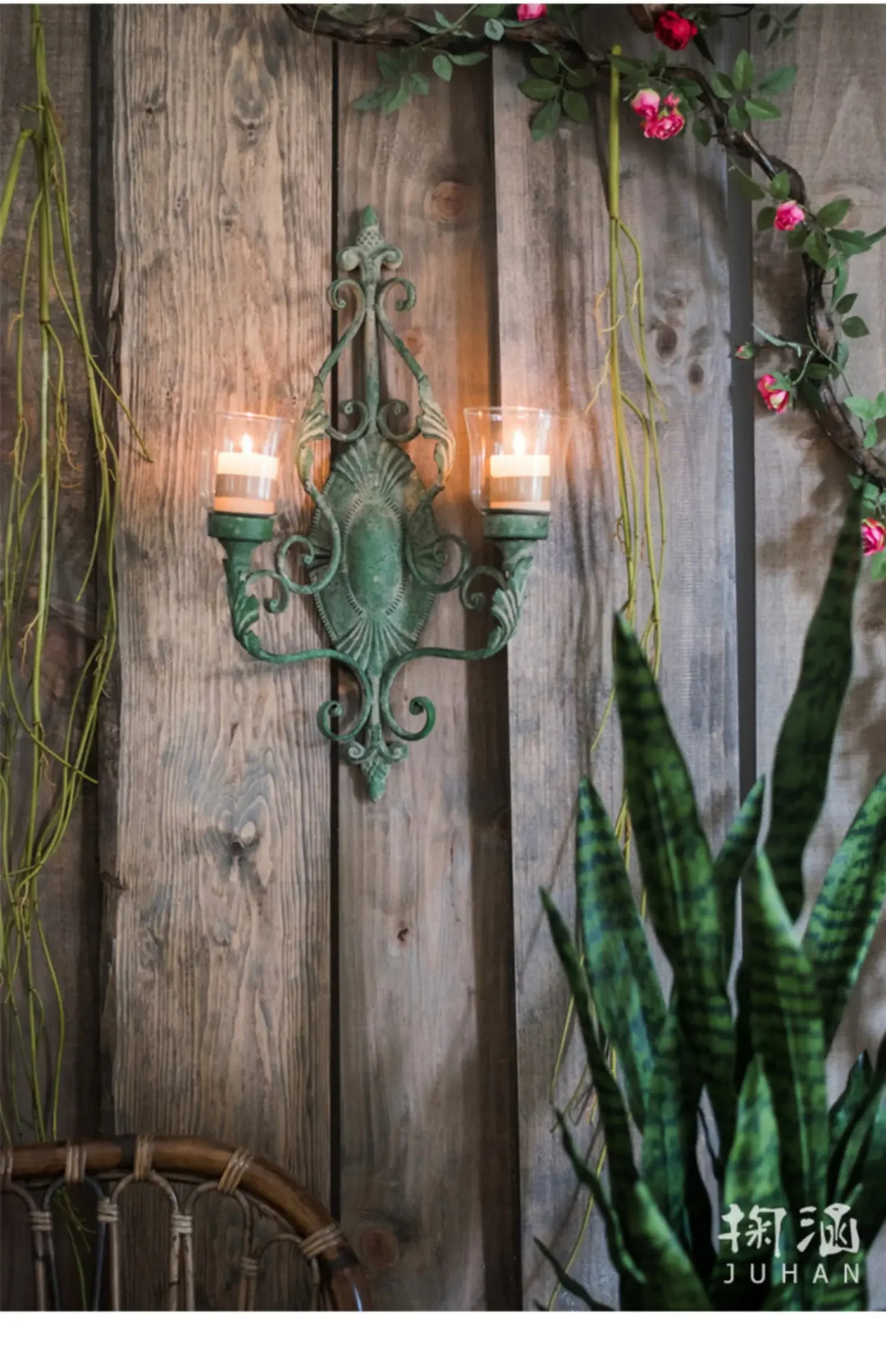 Juhan-Wall Hanging Candlestick, Wind Lamp, Retro Iron Art, Renovation Decoration, Grocery, Garden, Courtyard, French Style