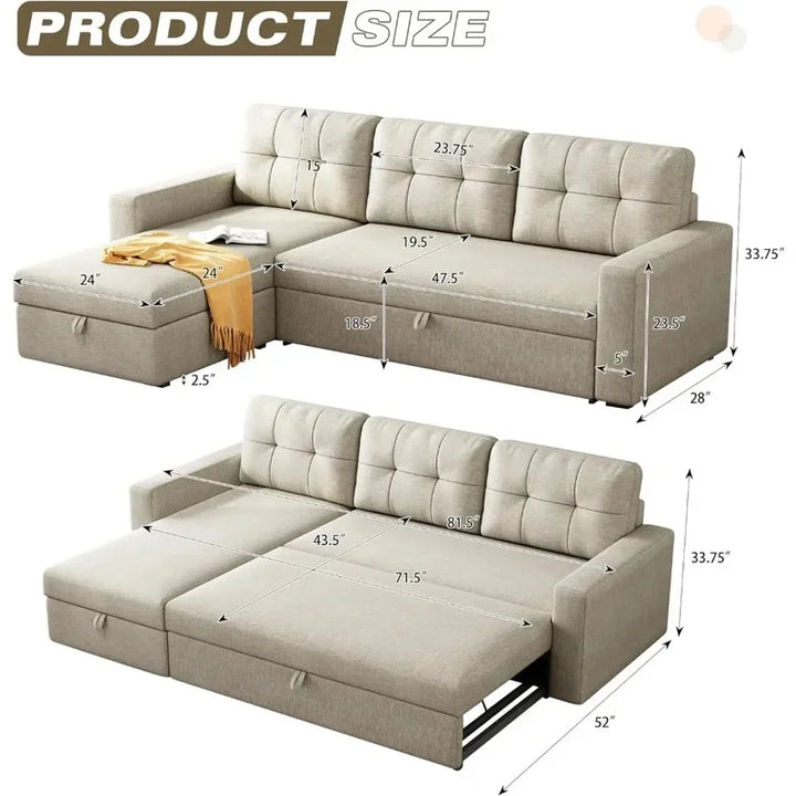 Convertible Sofa Bed with 3 Cushions, Breathable Fabric for Living Room, Apartments, and Offices Furniture.