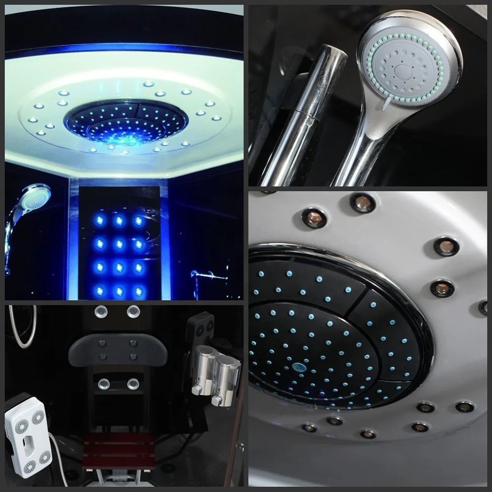 90x90 Corner Bath Room Black Color Design Hydro Massage and Steam Bathroom Shower Cabins