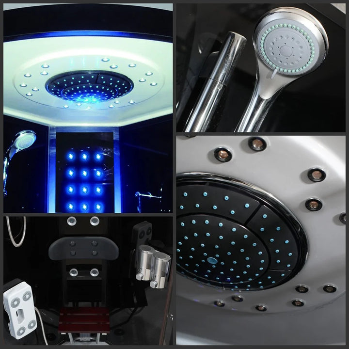 90x90 Corner Bath Room Black Color Design Hydro Massage and Steam Bathroom Shower Cabins