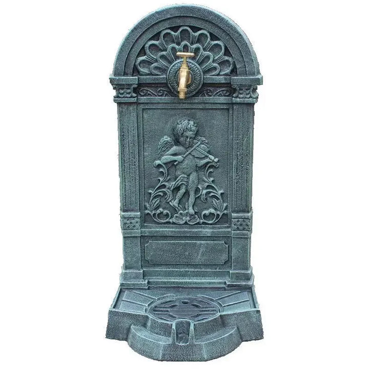 Antique Green Cast Iron Standing Hand Sink With Engraved Angel On European Home Garden Decor Wash Stand Heavy Metal Wash Basin