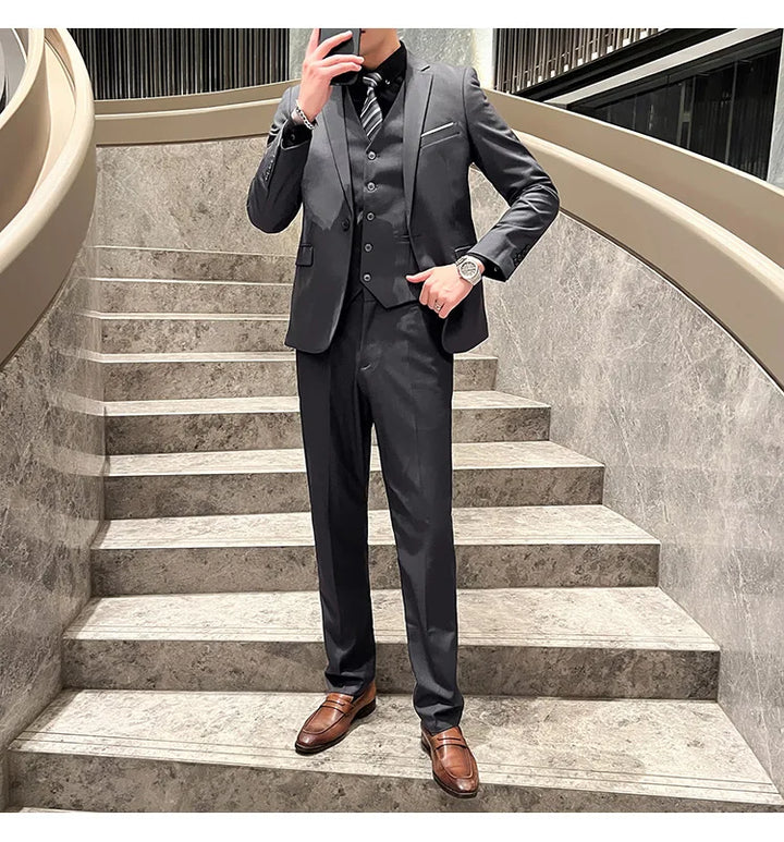 High Quality Business Casual Wedding (suit + Vest + Trousers) 2024 New Fashion Banquet Handsome Men's 3-piece Set  S-6XL