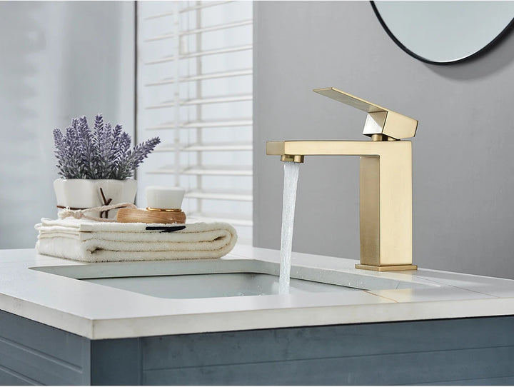 Brushed Nickel Basin Faucet Black Bathroom Faucet Deck Mounted Basin Sink Tap Mixer Hot & Cold Water Stainless Steel Faucet